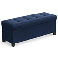 Storage Ottoman Bench with Legs - Foldable Foot Rest, Midnight Blue, No Flipping Lid