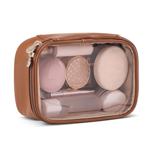 Pocmimut Large & Small Clear Makeup & Toiletry Bags for Travel, Brown