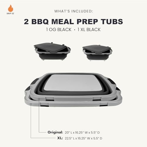 Collapsible BBQ Prep Tubs Set - Includes Cutting Board & Lid - Black, 1 OG + 1 XL