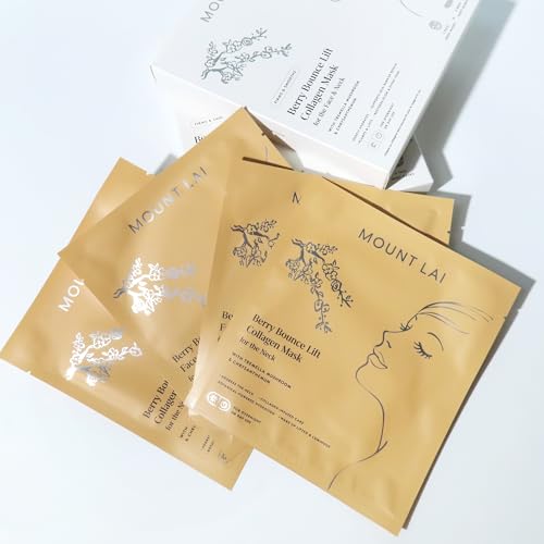 Mount Lai Berry Bounce Overnight Face and Neck Lifting Collagen Mask - 4 Pack with Hyaluronic Acid, Tremella Mushroom & Goji Berry for Plump, Firm Skin Appearance from Face to Decolletage