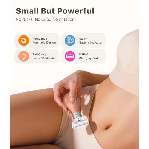 Mini Bikini Trimmer for Women - Intimate Pubic Hair Removal, Electric Body Groomer, Small Portable Wet/Dry Shaver, Magnetic Blade, USB-C Rechargeable with Travel Case, Easy to Clean (Gold)