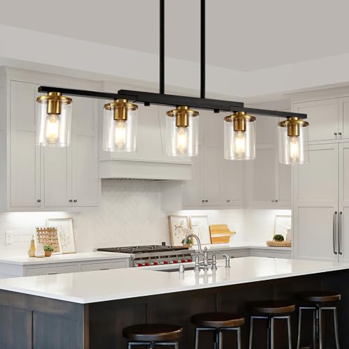 Farmhouse Chandelier Pendant Light Fixture - Brown, 5-Light Glass Shade