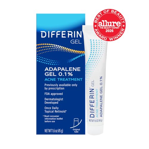 Differin Acne Retinoid Gel 0.1% Adapalene - 1.6 Ounce (45g Tube) - Targets Breakouts & Prevents Acne