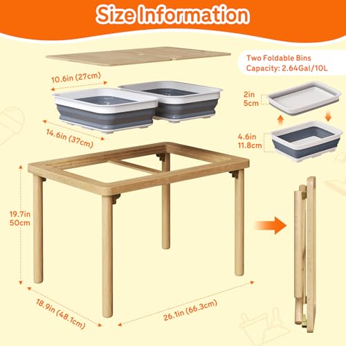 Foldable Wooden Sensory Table with 2 Bins - Indoor/Outdoor Play Set - Space-Saving Design