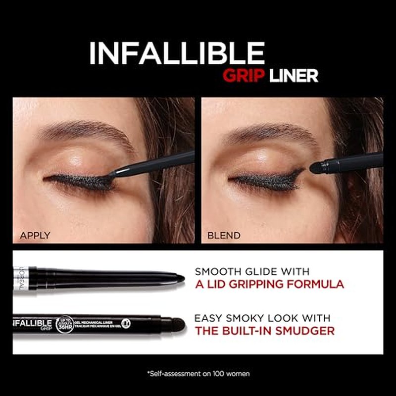 L'Oreal Paris Infallible Grip Mechanical Gel Eyeliner Pencil,Smudge-Resistant,Waterproof Eye Makeup with Up to 36HR Wear,Intense Black,0.01 Oz,(Pack of 2)