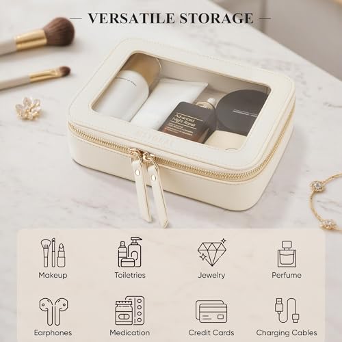 Medium Beige Clear Makeup Bag with Zipper - Travel Cosmetic Organizer