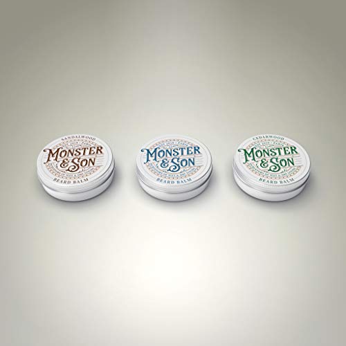 Monster&Son Organic Beard Balm Variety Pack x3 - Helps to Hydrate, Style and Promote New Hair Growth - Rich in Vitamins & Minerals - Jojoba Oil, Shea Butter, Coconut Oil - Ideal Gift for Bearded Men
