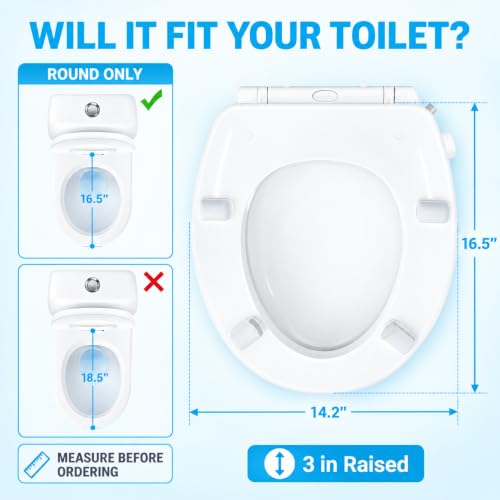 Heavy Duty Raised Toilet Seat with Bidet 3 Inch for Seniors, No Electric, Round 16.5''