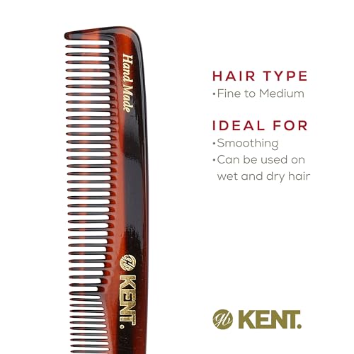 Kent 3T 6.5 Inch Double Tooth Dressing Comb, Fine and Wide Tooth Grooming Comb for Hair, Beard, Mustache and Styling for Men, Women, Kids, Made in England