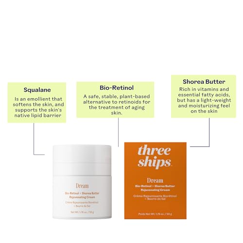 Three Ships Dream Bio-Retinol & Shorea Butter Face Moisturizer - Hydrating Night Cream for Sensitive Skin