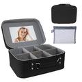 [Bridal Makeup Bag with Mirror] Large-capacity travel makeup storage bag, with compartments and a free brush pouch, waterproof PU makeup bag, durable structure & portable design (black Style)