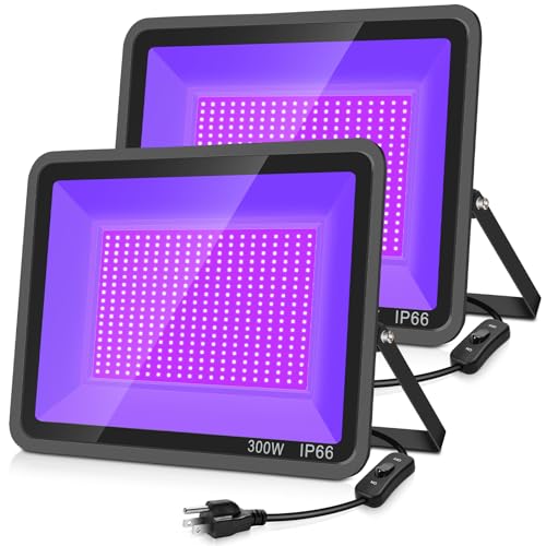 YANYCN 2 Pack 300W Black Light Flood Light Outdoor IP66 Waterproof Neon Glow Party Halloween