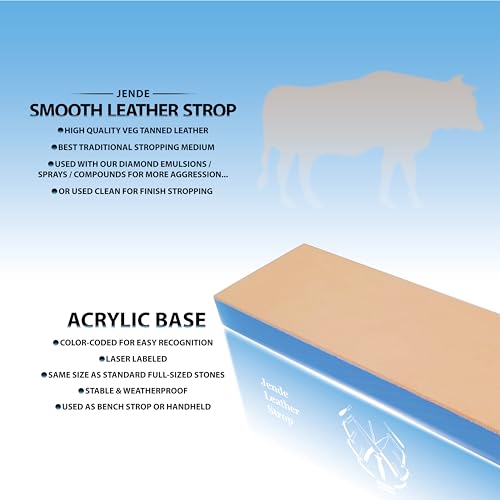 Jende 210x70mm Cow Leather Knife Strop on 3/4" thick weatherproof acrylic-Leather Knife Strop