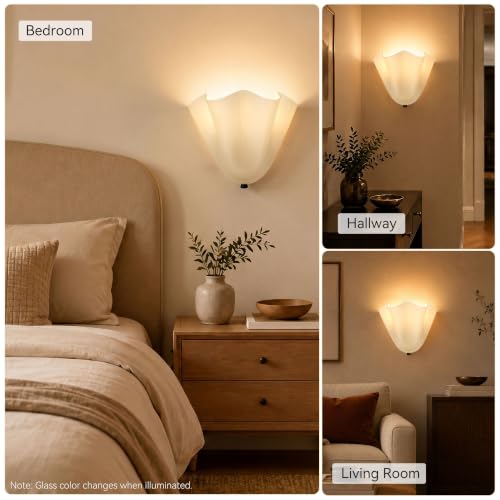 Nunoaieo French Vintage Floral Wall Sconce - White Wavy Glass Accent Light