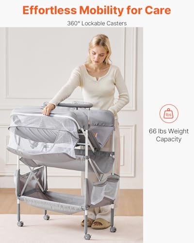 VEVOR Baby Changing Table Foldable Diaper Station with Storage & Adjustable Height - Light Gray