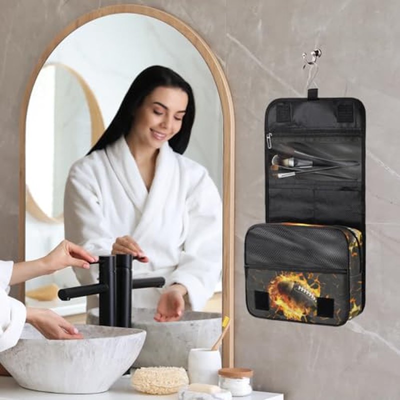 3D Football Hanging Travel Toiletry Bag for Kids, Women Cosmetic Organizer Makeup Bag Pouch Men Shaving Dopp Kit Shower Bag With Sturdy Hook