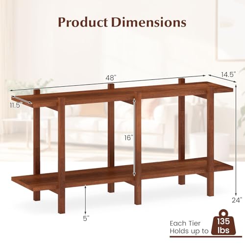 Giantex 2-Tier Wooden Bookshelf - 48 Inch Modern Console with Wide Storage Shelf