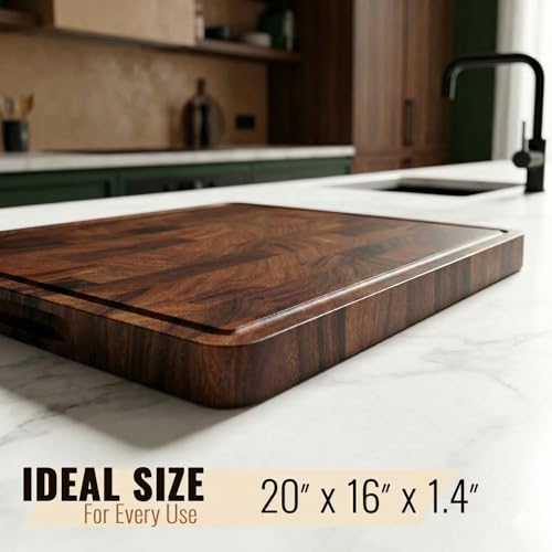 Walnut Wood Cutting Board - 20 x 16 Inches End Grain Kitchen Chopping Block - Heavy Duty