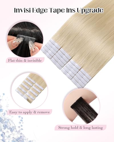 Invisi Edge Tape-In Hair Extensions - Platinum Blonde, 14 Inch - 40g, Remy Human Hair