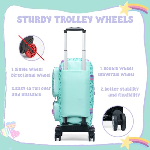 Kids Rolling Duffle Bag with Wheels for Girls - Travel & Dance Bag, Green Love