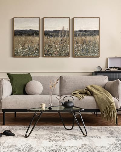Vintage Landscape Wall Art Set - 3 Pieces 16x24 Inches with Variation Champ Fleuri