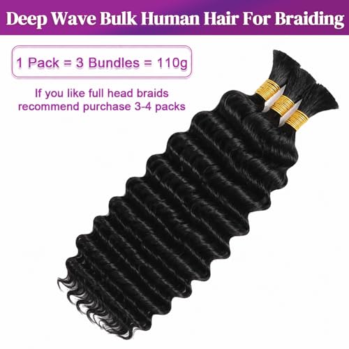 Boho Human Hair Braiding Extensions - 14 Inch #1B Natural Black, 3 Bundles