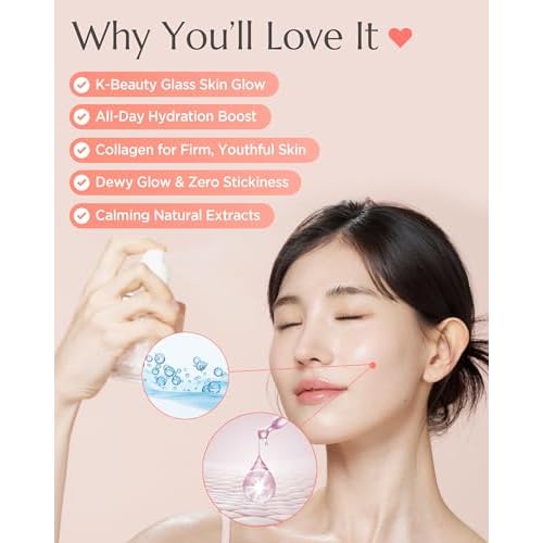 Apricot Collagen Gel Serum Mist - Korean Face Moisturizer French Patented with 8-Layer Hyaluronic Acid, Bakuchiol, Adenosine for Hydration Glow Firming Anti-Aging Spray, 6.76 fl.oz.