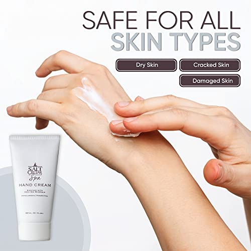 Salt Cellar Spa Dead Sea Mineral Hand Cream, Moisturizer Lotion for Dry, Cracked Skin Enriched with Glycerin, Olive Oil, Paraben Free, Fast Absorbing, 5.1 FL oz (150 ml)