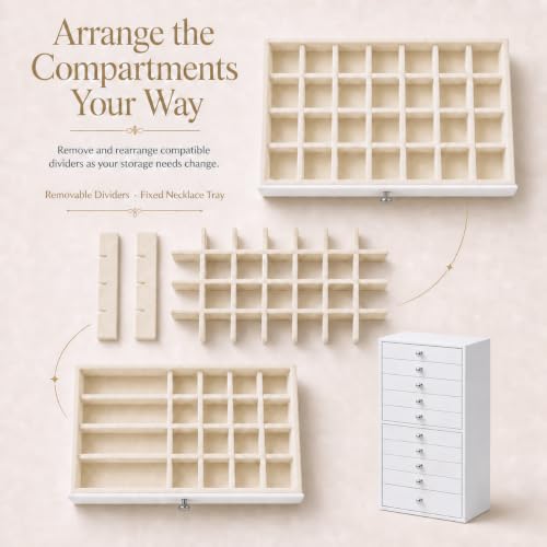White Large Jewelry Box with 10 Drawers - Jewelry Storage Organizer for Watches, Earrings, Necklaces, Rings, Bracelets - GUKA 10 Layer