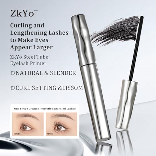 ZkYo Steel Tube Eyelash Primer, Waterproof & Smudge Proof Eyelash Primer Base Coat for Voluminous, Long Curling Lashes, Clump-Free and Flake-Resistant Formula (1pc)