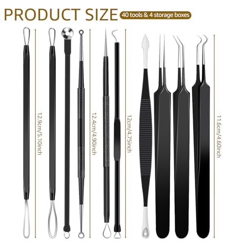 Black 40pcs Professional Pimple Popper Tool Kit for Salons & Estheticians