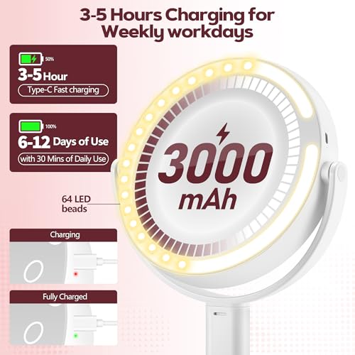 Makeup Mirror with Lights, 30X Magnifying & Height Adjustable, Lighted Magnifying Mirror with 3 Light Modes and Stepless Dimming, Vanity Mirrors for Bathroom, Birthday Gift for Women, White