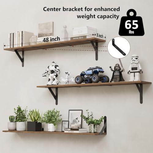 WOPITUES Rustic Brown 48in Floating Wall Shelf, 65 lb Load - 48"x8"