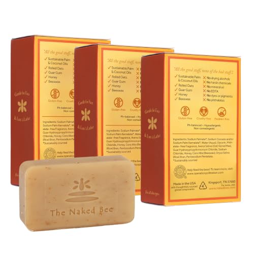 The Naked Bee Oatmeal & Honey Triple Milled Bar Soap - 5oz Pack of 3, Made in USA