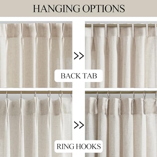 Vision Home Natural Linen Pinch Pleated Semi-Sheer Curtains - 60W x 108L, Pack of 1