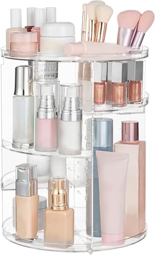 Large Capacity Rotating Makeup Organizer - Adjustable Carousel for Cosmetics & Skincare