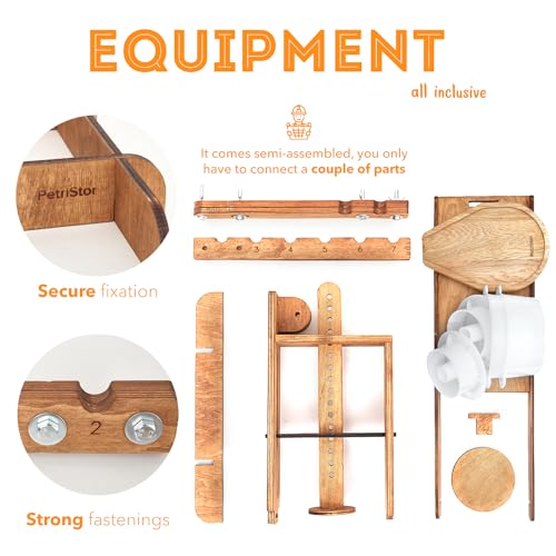 PetriStor Wooden Cheese Press Kit for Home Cheesemaking, 200 lbs Pressure