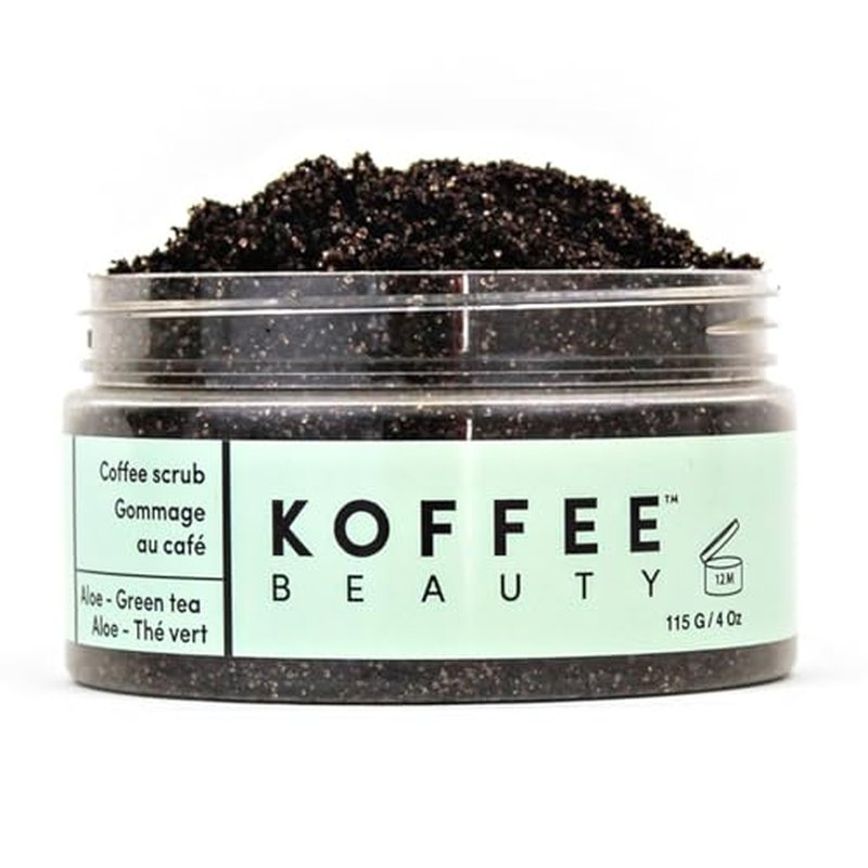 Aloe and Green Tea Coffee Scrub, 4 oz - Organic Exfoliating Body Scrub - Face Exfoliator with Soothing, Hydrating Oils - Restores Skin's Softness, Brightness - Fresh, Light Scent