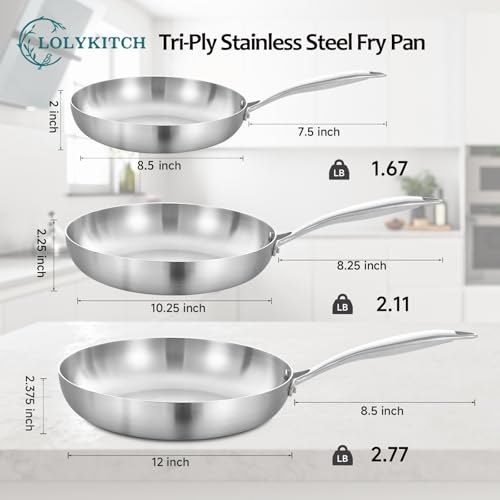 8-10-12 Inch Frying Pan Set - Tri-Ply Stainless Steel Skillets - Variations
