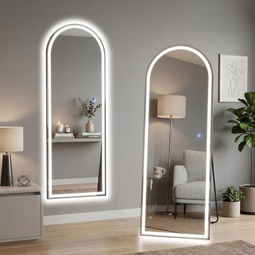 White LED Arched Full Length Mirror with Stand - 16x60 Inch