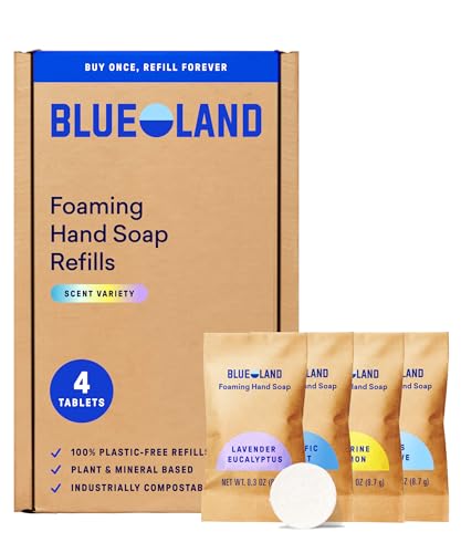 BLUELAND Refillable Foaming Hand Soap Tablets 4-Pack, Eco-Friendly Variety Scents