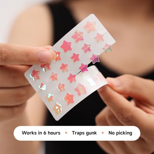 Star Pimple Patch with Salicylic Acid Tea Tree Oil & Centella Asiatica, Hydrocolloid Pimple Stickers Iridescent Colors 96 Pcs 2 Sizes, Cute Star Heart Shaped Zits Blemishes Breakouts Patches