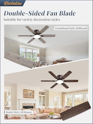 Fanbulous 52-Inch Oil Bronze Flush Mount Ceiling Fan with Light, Remote & App Control