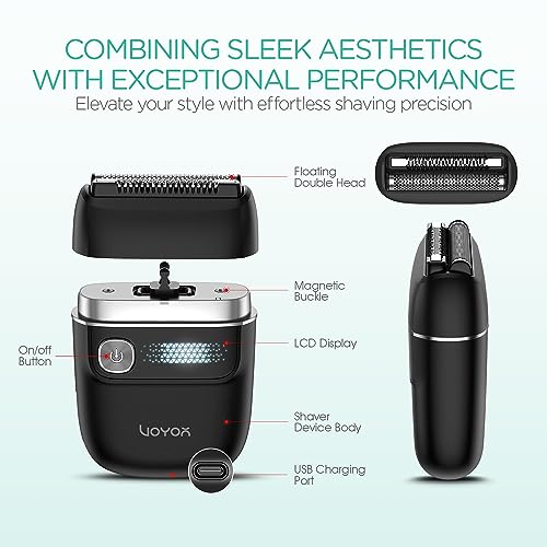 VOYOR Foil Shaver 2 in 1 Double Shavers for Men,Portable Electric Razor with Rechargeable Foil Razor Multifunction Grooming Barber Shaver IPX6 Washable Travel Shavers ER300 (Black)