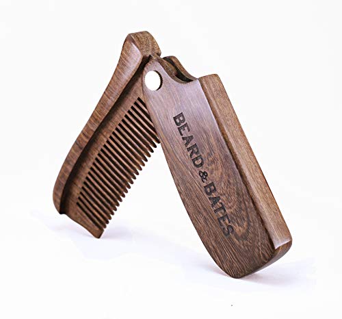 Foldable Wooden Beard & Hair Comb with Leather Pouch - Artisan Crafted