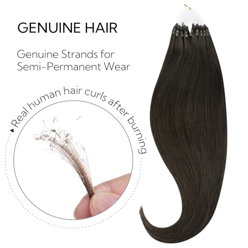 Dark Brown Micro Link Hair Extensions - Human Hair 20 Inch 50g 50 Strands - Micro Bead Weave