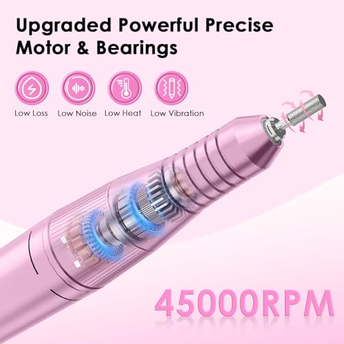 Pink Portable Electric Nail Drill File - Professional 45,000 RPM E-File Machine
