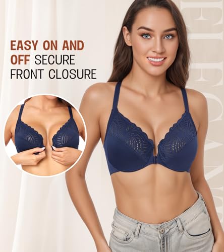 Women's Front Closure T-Back Underwire Everyday Bra