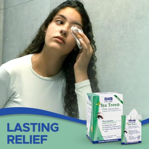 Dr. Fischer Tea Tree Eye Wipes with Hyaluronic Acid & Chamomile, 60 Wipes (Tea Tree / 30 Count Pack of 2)