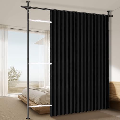 AJAZZ Blackout Room Divider Curtain Set 100"W x 84"L No Drill Privacy Partition